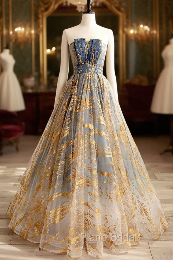 Cute Gradient Tulle Long Formal Dresses, A-Line Strapless Formal Prom Dresses Evening Dresses Main image