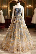 Cute Gradient Tulle Long Formal Dresses, A-Line Strapless Formal Prom Dresses Evening Dresses