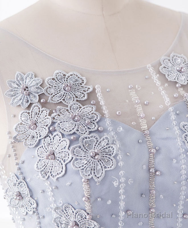 Cute Gray Round Neck  Lace Tulle Short Prom Dress, Homecoming Dress Secondary image