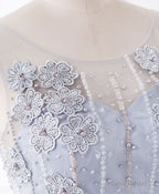 Cute Gray Round Neck  Lace Tulle Short Prom Dress, Homecoming Dress