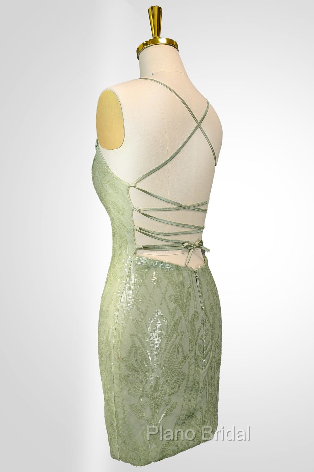 Cute Green Spaghetti straps  Lace Up Sequined Homecoming Party Dresses