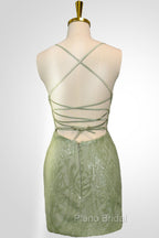 Cute Green Spaghetti straps  Lace Up Sequined Homecoming Party Dresses
