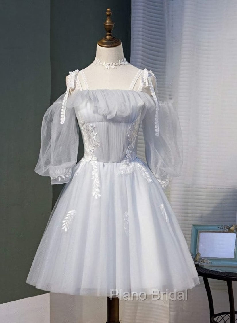 Cute Grey Tulle Straps Short Homecoming Dresses Grey Party Dresses, Tulle Bridesmaid Dresses Main image
