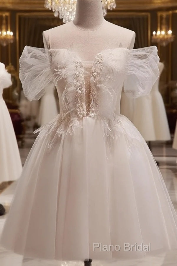 Cute Ivory Beaded Off Shoulder Short Party Dresses, Tulle Graduation Dresses Formal Dresses Main image
