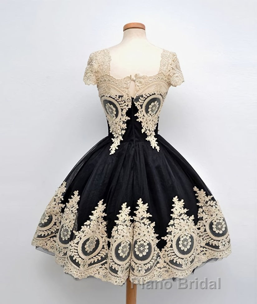 Cute Lace Applique Black Short Formal Prom Dresses, Lace Applique Homecoming Dresses Secondary image