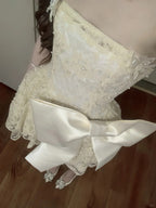 Cute Lace Pearl Bow Strapless A-Line Mini 17Th Birthday Homecoming Dresses