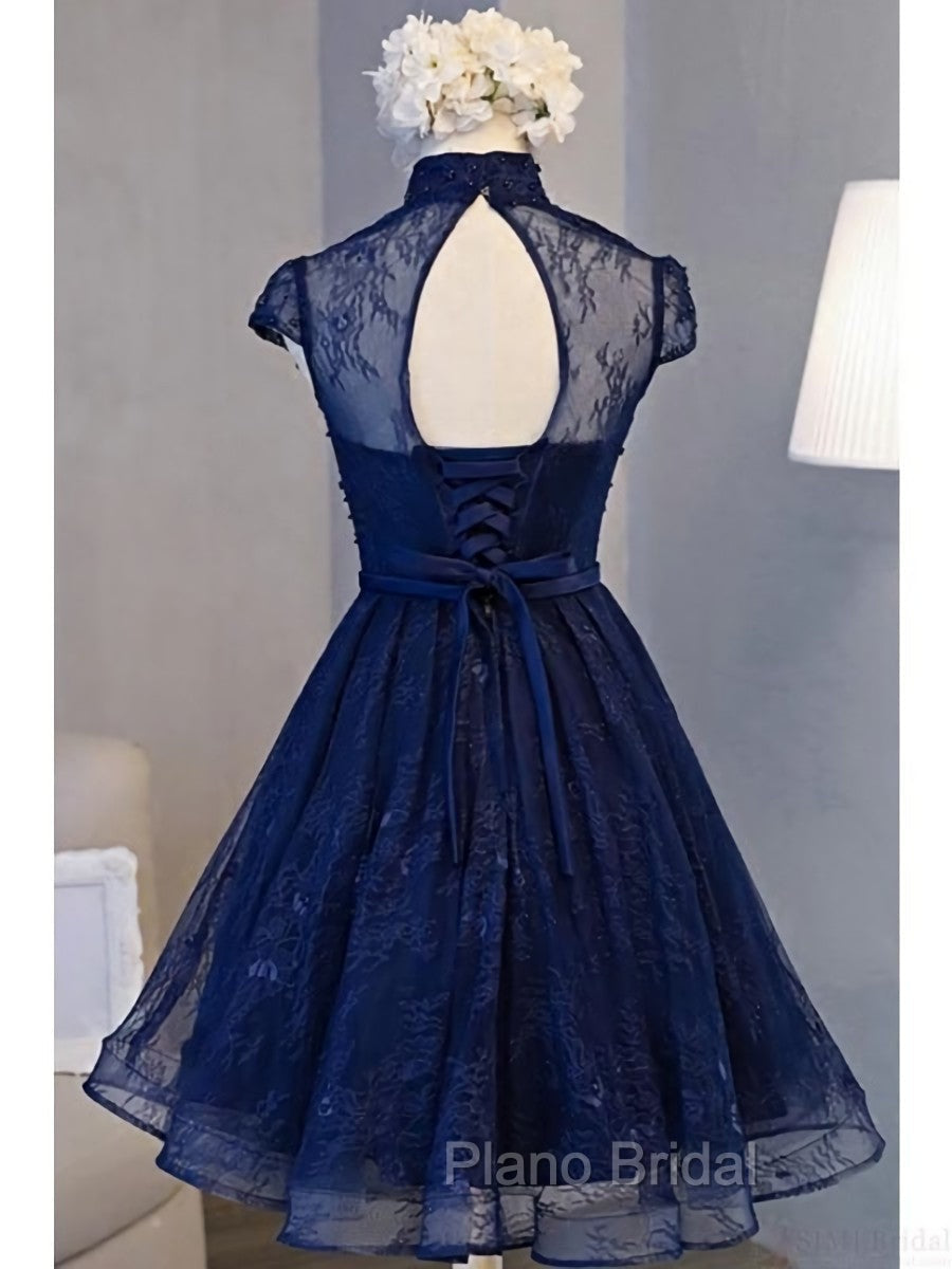Cute Lace Short Cap Sleeves Homecoming Dresses, Red Short Party Dresses