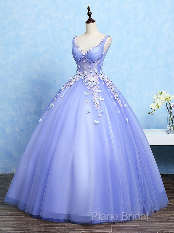 Cute Lavender Tulle Ball Gown V-Neckline Sweet 16 Dresses, Light Purple Formal Dresses Secondary image