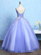 Cute Lavender Tulle Ball Gown V-Neckline Sweet 16 Dresses, Light Purple Formal Dresses