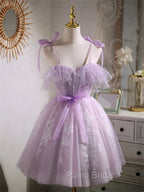 Cute Lavender Tulle Short Formal Prom Dresses, Lavender Homecoming Dresses 2026