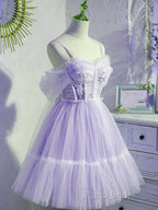 Cute Lavender Tulle Short Straps Homecoming Dressess, Tulle Sweetheart Formal Prom Dresses