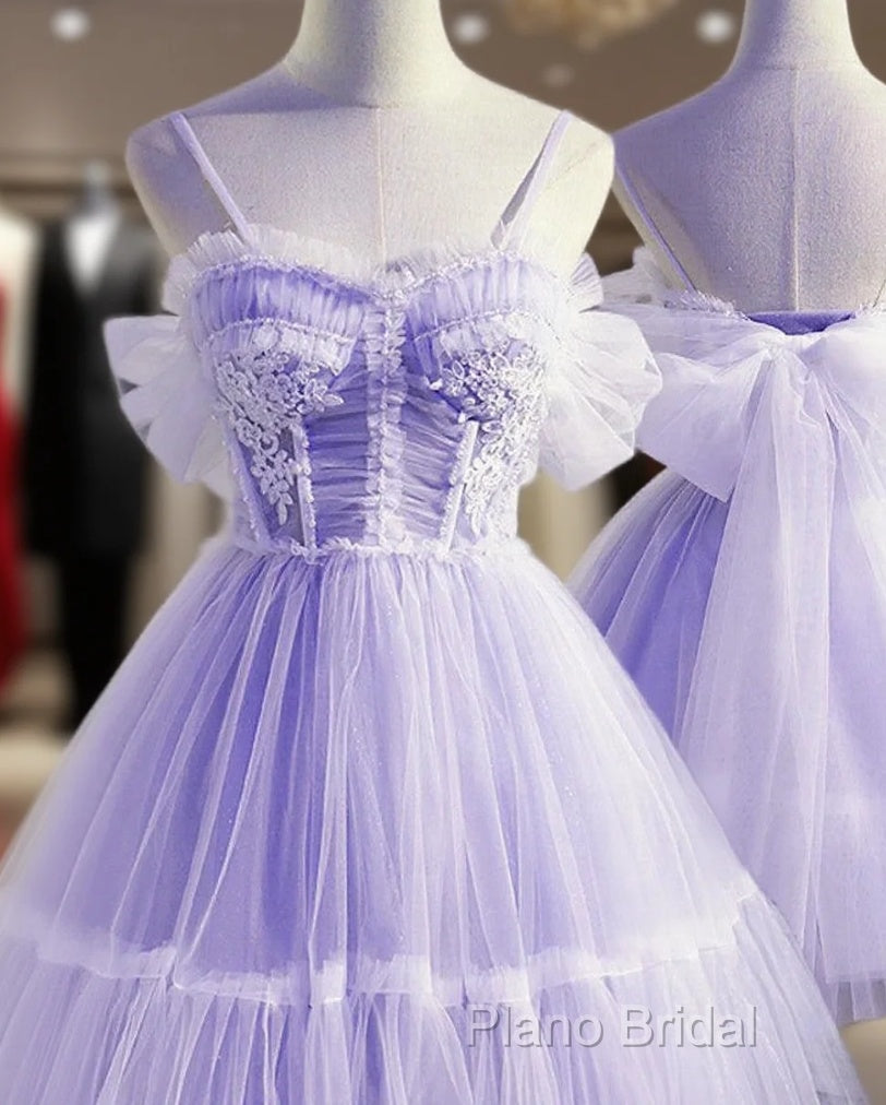 Cute Lavender Tulle Short Straps Homecoming Dressess, Tulle Sweetheart Formal Prom Dresses Main image