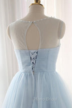 Cute Light Blue Homecoming Dresses With Belt, Lovely Short Formal Prom Dresses
