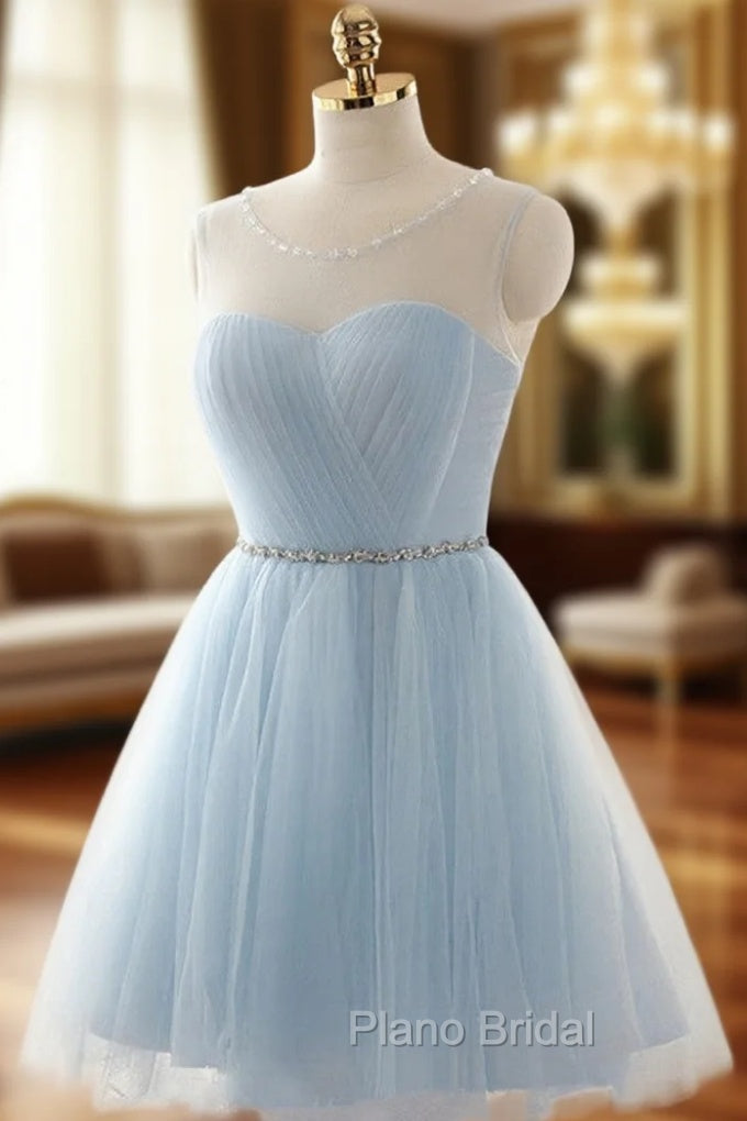 Cute Light Blue Homecoming Dresses With Belt, Lovely Short Formal Prom Dresses Main image