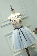 Cute Light Blue Short Tulle Homecoming Dresses, Blue Formal Prom Dresses