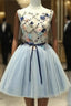 Cute Light Blue Short Tulle Homecoming Dresses, Blue Formal Prom Dresses