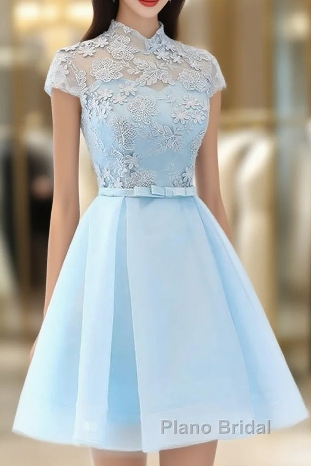 Cute Light Blue Tulle With Lace Party Dresses , Beautiful Short Classical Formal Dresses Main image