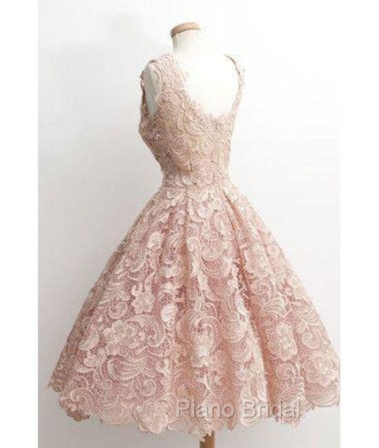 Cute Light Pink Lace Short Formal Prom Dresses, Lace Bridesmaid Dresses Secondary image