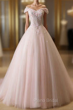Cute Light Pink Tulle Flowers Off Shoulder Party Dresses, Sweet 16 Gown