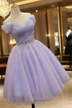 Cute Light Purple Beaded Tulle Homecoming Dresses, Short Formal Prom Dresses Formal Dresses