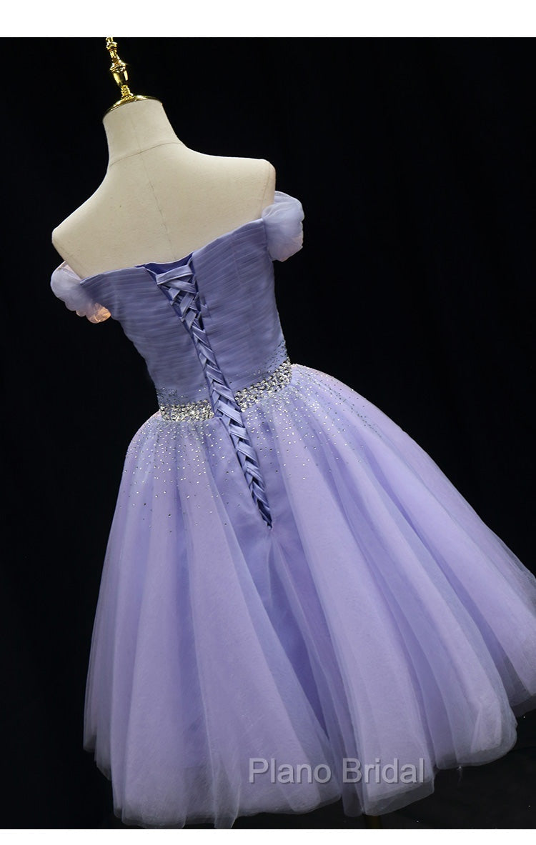 Cute Light Purple Beaded Tulle Homecoming Dresses, Short Formal Prom Dresses Formal Dresses