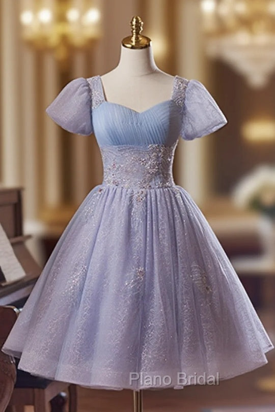 Cute Light Purple Short Sleeves Homecoming Dresses, Light Purple Party Dresses Main image