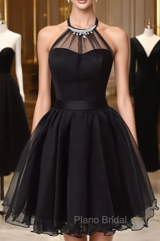 Cute Little Black Short Homecoming Dresses Halter Short Formal Prom Dresses Main image