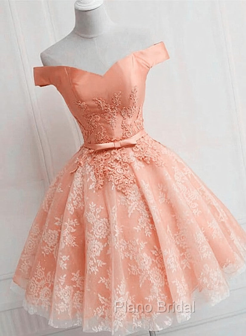 Cute Lovely Off Shoulder Tulle with Lace Party Dresses, Formal Prom Dresses Main image