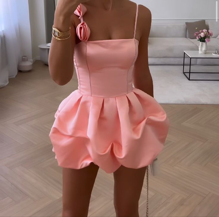 Cute Mini 17Th Birthday Dresses Pink Satin Birthday Outfit