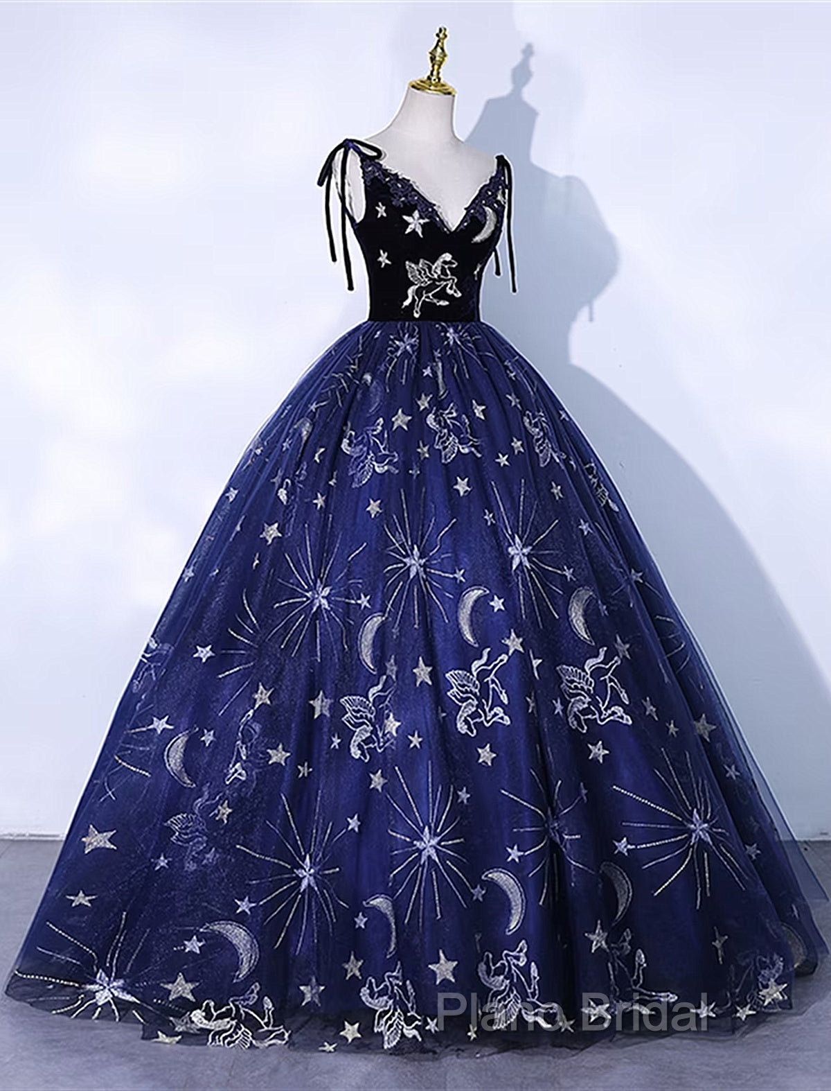 Cute Navy Blue Ball Gown V-Neckline Party Dresses, Navy Blue Sweet 16 Dresses