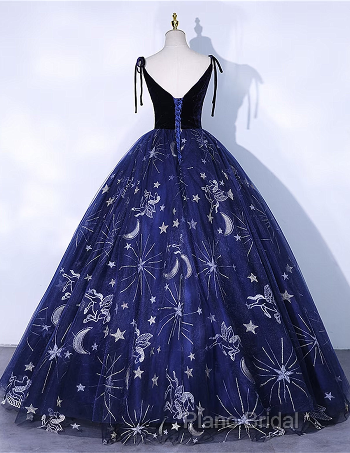 Cute Navy Blue Ball Gown V-Neckline Party Dresses, Navy Blue Sweet 16 Dresses