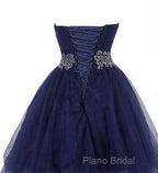 Cute Navy Blue Sweetheart Beaded Homecoming Dresses, Short Formal Prom Dresses