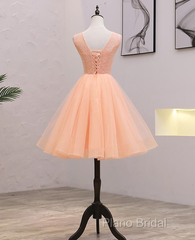 Cute Pink Flowers And Lace Applique Round Neckline Party Dresses, Pink Homecoming Dresses