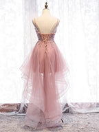 Cute Pink High Low Tulle with Lace Formal Prom Dresses High Low Homecoming Dresses Formal Prom Dresses shops