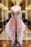 Cute Pink High Low Tulle with Lace Formal Prom Dresses High Low Homecoming Dresses Formal Prom Dresses shops