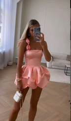 Cute Pink Ruffles Short Formal Prom Dresses Homecoming Dresses