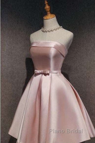 Cute Pink Satin Scoop Knee Length Short Formal Prom Dresses Homecoming Dresses, Pink Formal Dresses