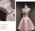 Cute Pink Satin Scoop Knee Length Short Formal Prom Dresses Homecoming Dresses, Pink Formal Dresses