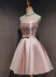Cute Pink Satin Scoop Knee Length Short Formal Prom Dresses Homecoming Dresses, Pink Formal Dresses