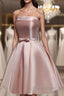 Cute Pink Satin Scoop Knee Length Short Formal Prom Dresses Homecoming Dresses, Pink Formal Dresses