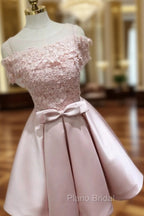 Cute Pink Satin Short Formal Prom Dresses , Lovely Party Dresses