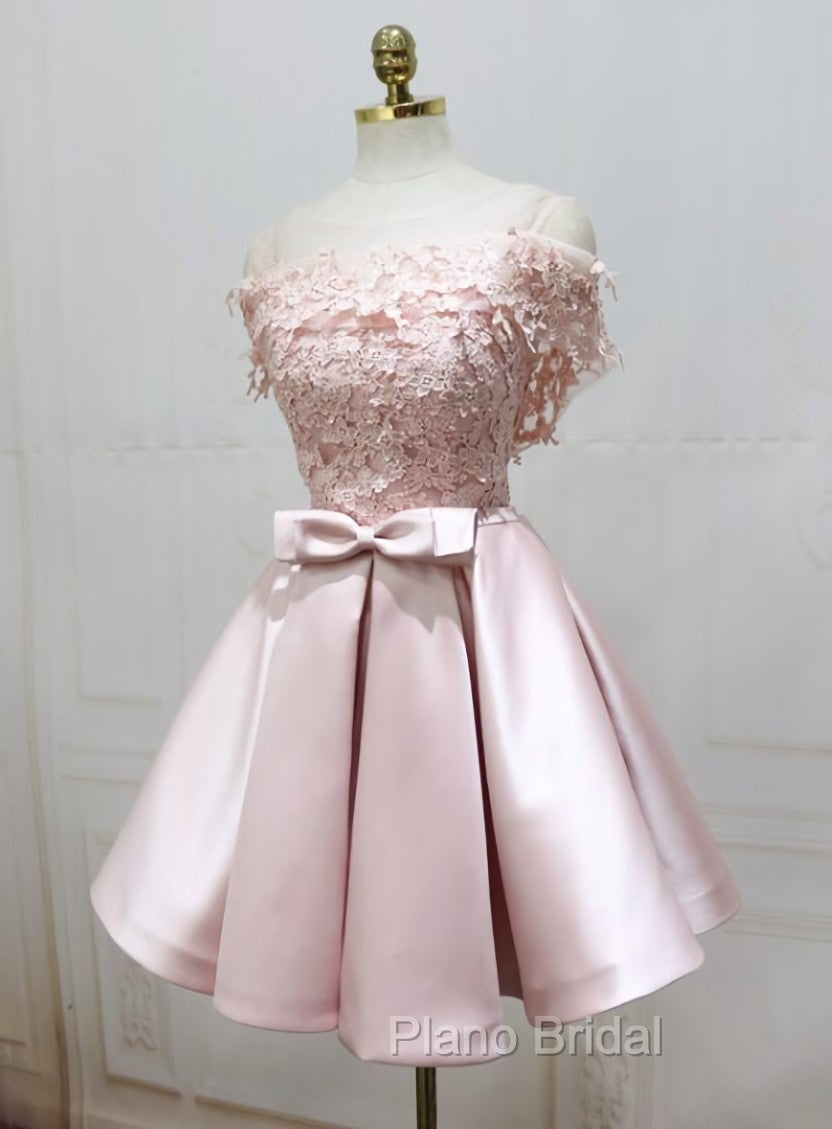 Cute Pink Satin Short Formal Prom Dresses , Lovely Party Dresses Secondary image
