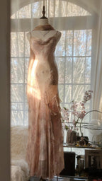 Cute Pink Shoulder Strap Flowing Ribbon Chiffon Beaded Long Formal Prom Dresses