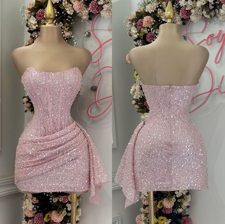 Cute Pink Sleeveless Sequined Slim Fit Hip 17Th Birthday Homecoming Dresses