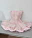 Cute Pink Strapless Lace Satin A Line Short Homecoming Dresses 21St Birthday Party Dresses