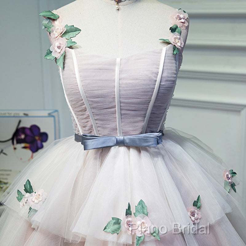 Cute Pink Tulle Short Flowers Lace Layers Formal Dresses, Pink Short Homecoming Dresses Secondary image