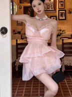 Cute Puffy Pink V Neck Mini Birthday Dresses Homecoming Dresses