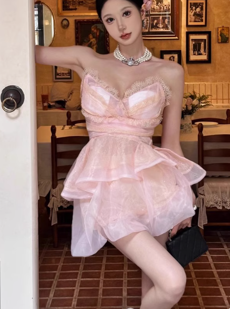 Cute Puffy Pink V Neck Mini Birthday Dresses Homecoming Dresses