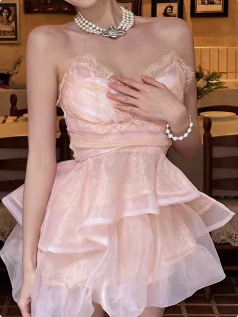 Cute Puffy Pink V Neck Mini Birthday Dresses Homecoming Dresses