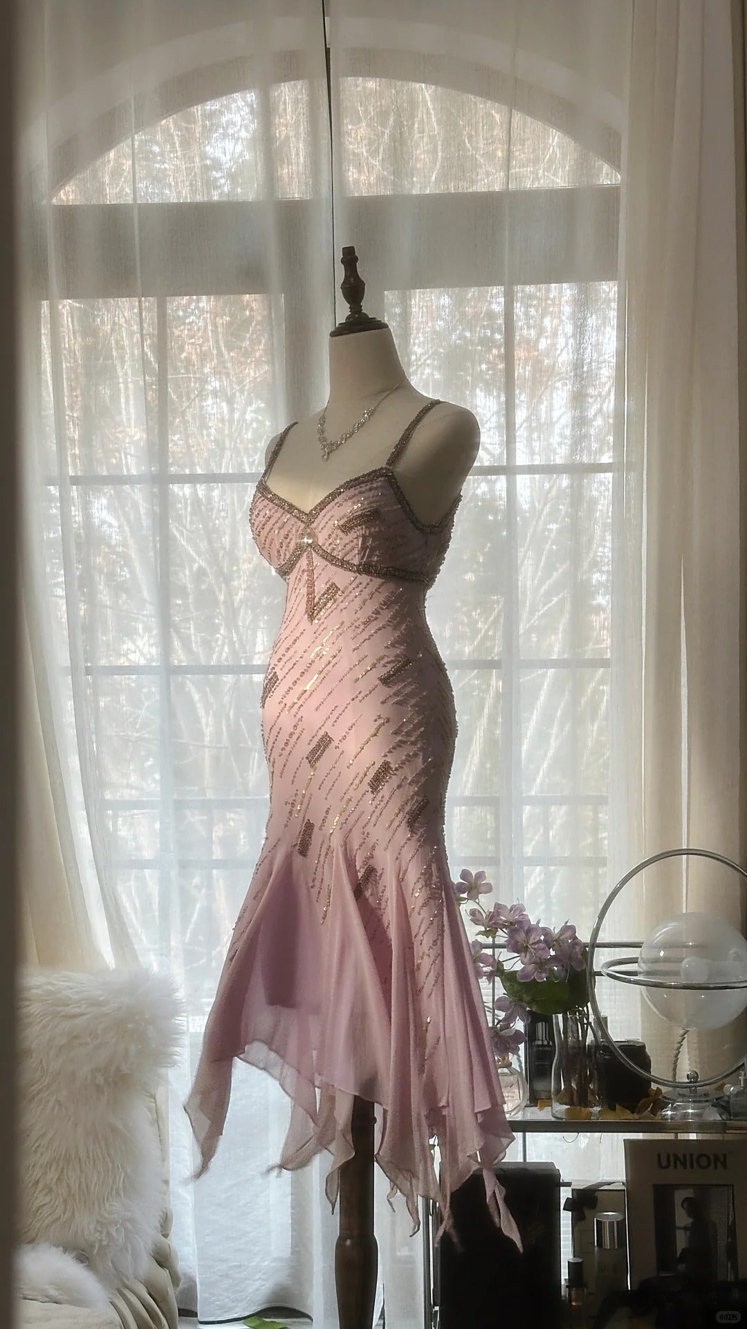Cute Purple Strap Beaded Chiffon Mermaid Short Formal Prom Dresses
